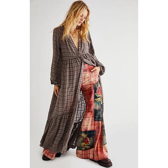 Free people Brown Plaid Button Down Edie Flannel Dress - Picture 2 of 7